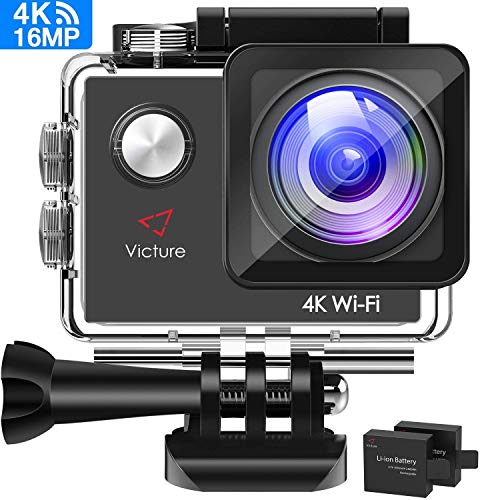 Camara Deportiva 4k WiFi 16MP Impermeable Cámara Acción Deporte Acuatica Agua de 30m Pantalla LCD 2.0 Inch 170 Gran Angular 2 Baterías de 1050mAh con Múltiples Accesorios Kit Última versión