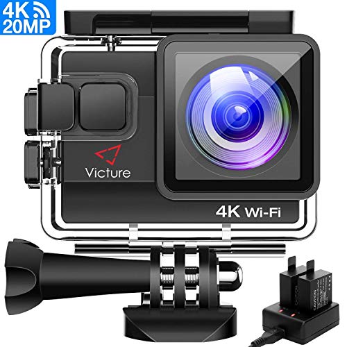 Cámara Deportiva WiFi 4k Ultra HD 20MP Cámara de Acción Acuatica de 40M con 2 Baterías y Cargador Externo, Funciones Anti-Shaking y Time Lapse para Deporte Esquí Patinaje Moto Bicicleta Casco