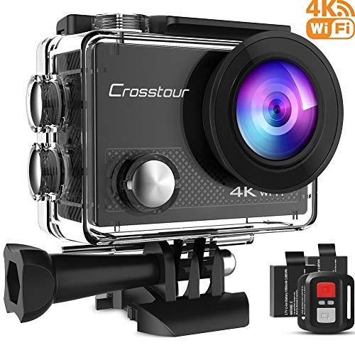 4K 16MP Cámara Deportiva Acuatica WiFi Videocámara de Acción con Control Remoto 2 Baterías 1050mAh Gran Ángulo 170° 2 Pulgada LCD Pantalla y Accesorios Multifuncionales