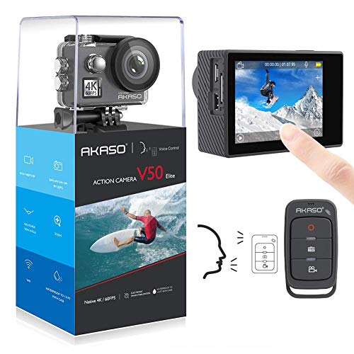 Cámara Deportiva WiFi 4K/60fps 20MP Cámara de acción con Pantalla Táctil Control de Voz Cámara acuatica Sumergible 40M EIS 8X Zoom Control Remoto 2 Baterías Multi Accesorios