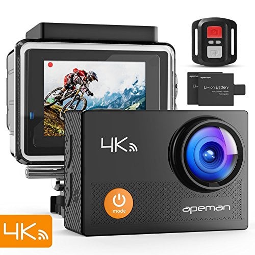 Camara Deportiva 4K WiFi 16MP Impermeable Cámara Acción Deporte Acuatica Agua de 30M vídeocámara Deportiva con Control Remoto y 24 Kits de Montaje de Accesorios