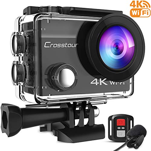 Cámara Deportiva 4K 16MP WiFi Cámara Acción Acuática Agua de 40M con Micrófono Externo y 2 Baterías Recargables Anti-Vibraciones Time Lapse y Múltiples Accesorios Kit 	